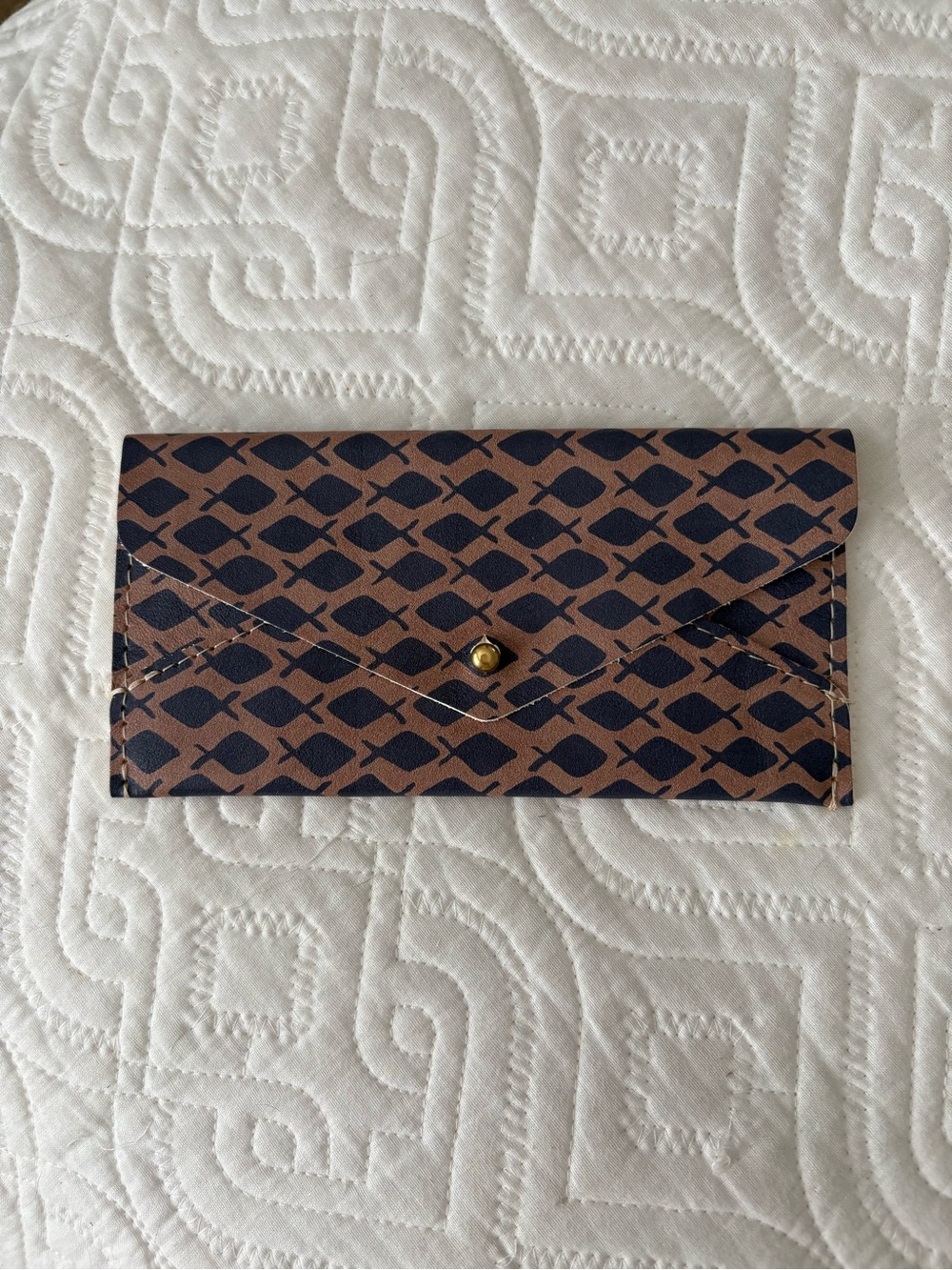 Tan/purple fishes leather wallet